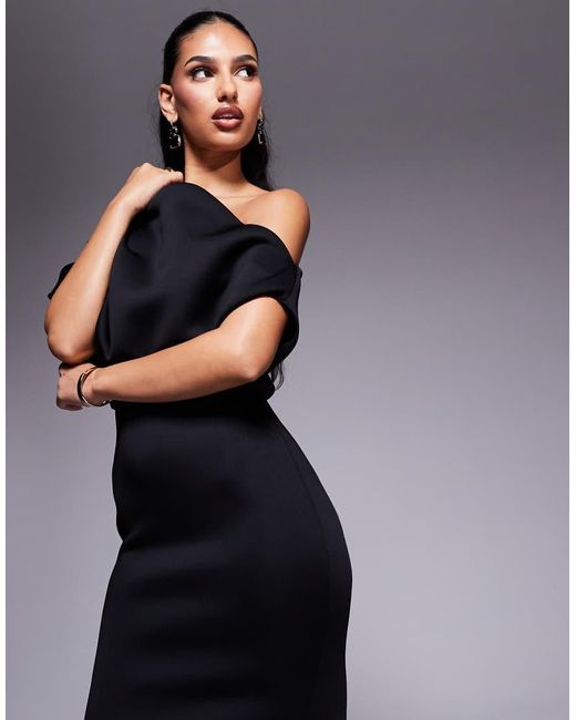 ASOS Blue Dramatic Neckline Midi Dress