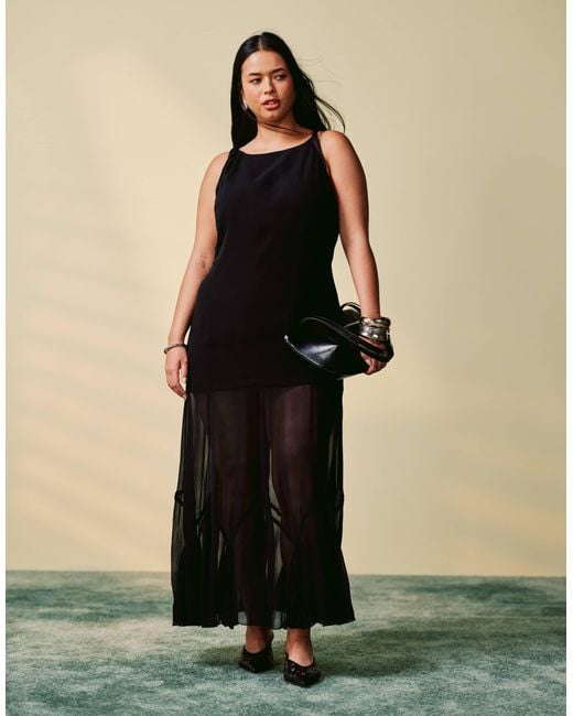 Asos design curve - robe longue à taille tombante avec jupe à godets ASOS en coloris Black