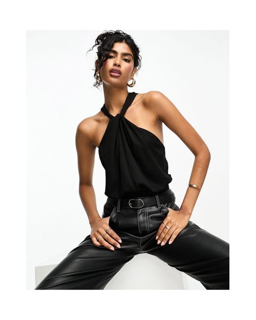 ASOS Black Knot Front Bodysuit With Cross Back