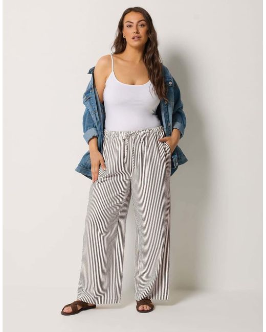 Yours Clothing Brown Stripe Wide Leg Trousers