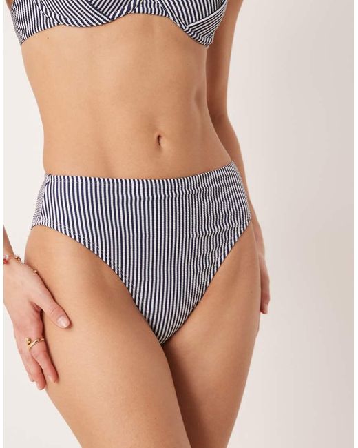 ASOS Purple Scarlet Stripe Azores High Waisted High Leg Bikini Bottom