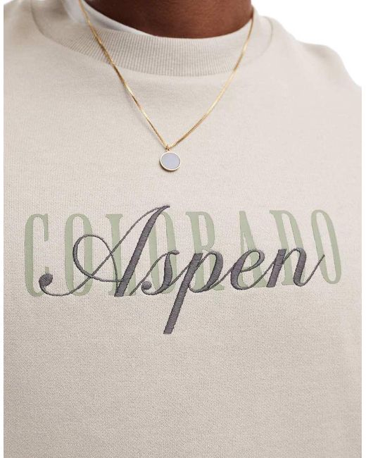Felpa Oversize Squadrata Con Stampa Sul Davanti di ASOS in Natural da Uomo