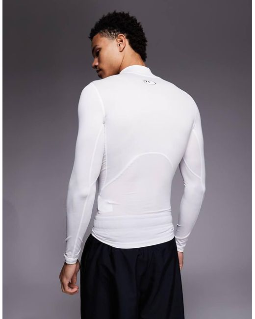 Under Armour White Heatgear Compression Mock Long Sleeve T-shirt for men