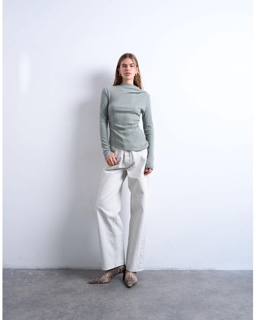 TOPSHOP Gray – langärmliges, hochgeschlossenes oberteil