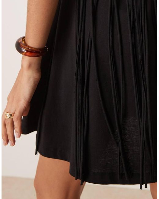 ASOS Black T Shirt Swing Dress With Fringe Back Detail