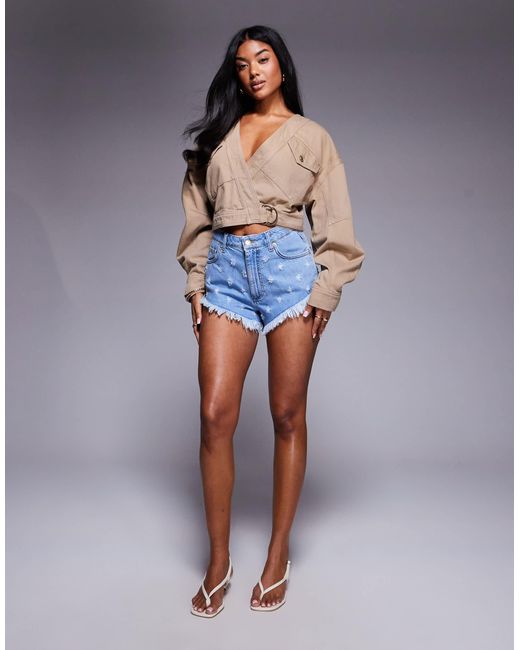 ASOS Blue Asos x the sourced collection – micro-shorts aus denim im used-look