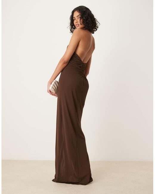 Mango Brown Premium Halterneck Sequin Floral Detail Maxi Dress