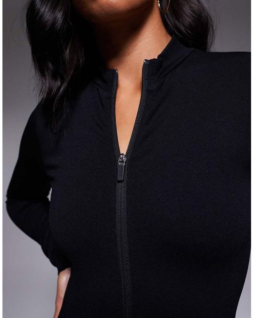4505 Black Petite Seamless Zip Front All-in-one