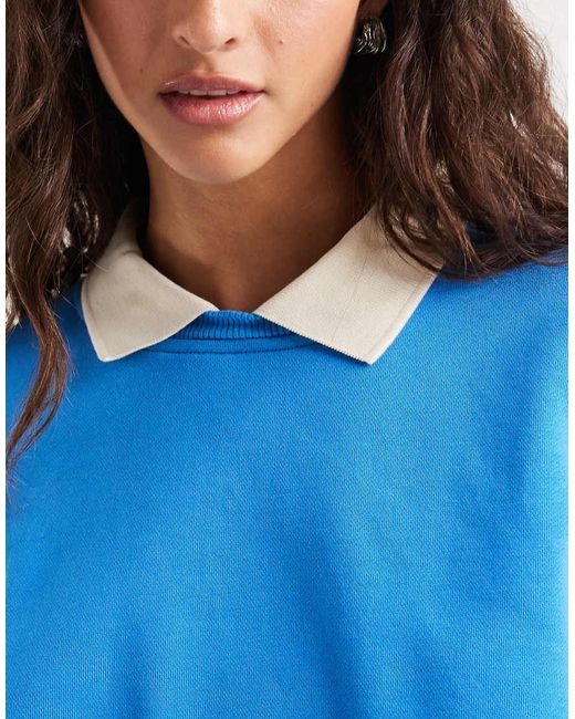 ASOS Blue Premium Bubble Hem Rugby Sweatshirt
