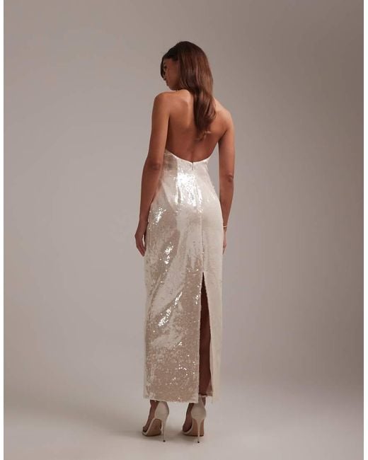 ASOS Brown Bridal Sequin Crescent Neckline Bandeau Column Midaxi Dress
