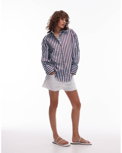 Camicia Super Oversize Taglio Lungo di TOPSHOP in Blue