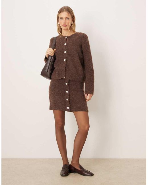 Y.A.S Brown Boucle Mini Skirt Co-ord With Ornate Buttons