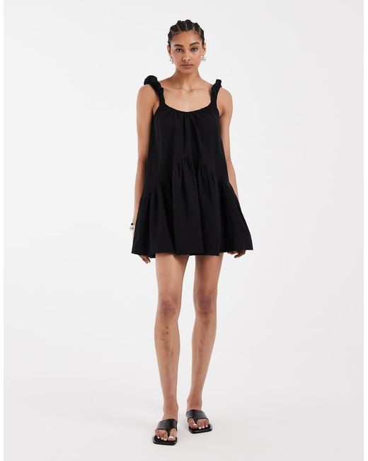 ASOS Black Puff Sleeve Linen Mix Mini Dress