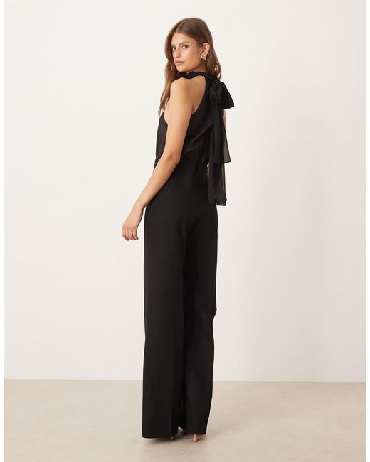 Mango Black High Neck Sheer Detail Jumpsuit