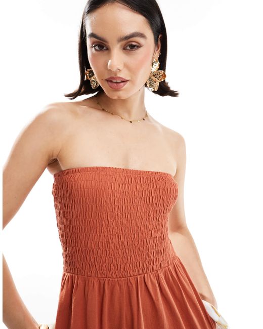Threadbare Bandeau Midi Dress With Shirred Bust