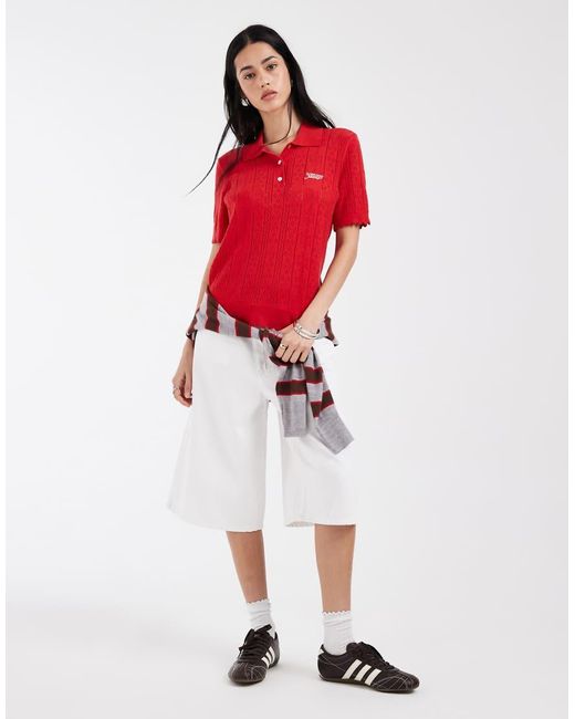 Tommy Hilfiger Red Pointelle Polo Sweater