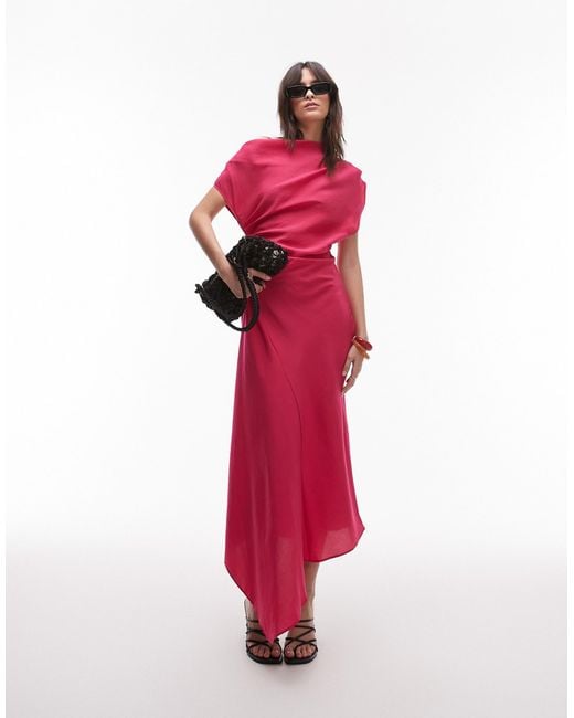 Mango Red – schulterfreies, asymmetrisches kleid