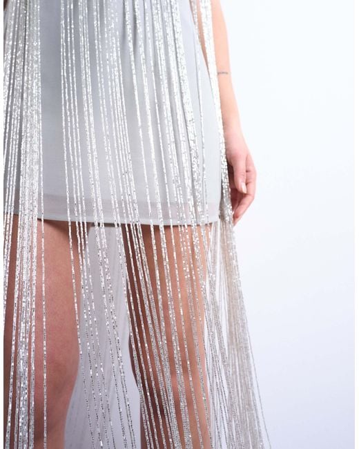 TOPSHOP White – minikleid aus schwerem stoff mit perlenfransen