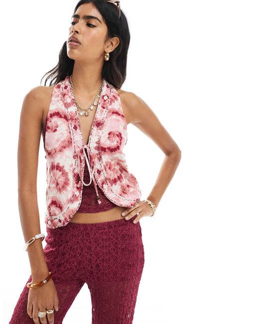 Stradivarius Red – trägertop mit batikmuster