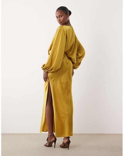 ASOS Yellow Asymmetric Bodice Maxi Dress With Blouson Sleeves