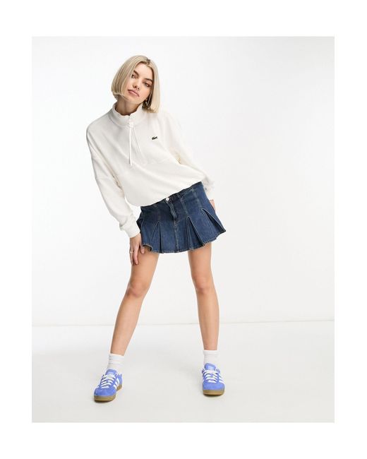 Lacoste White Cropped Oversized Fit Terry Towelling Sweatshirt