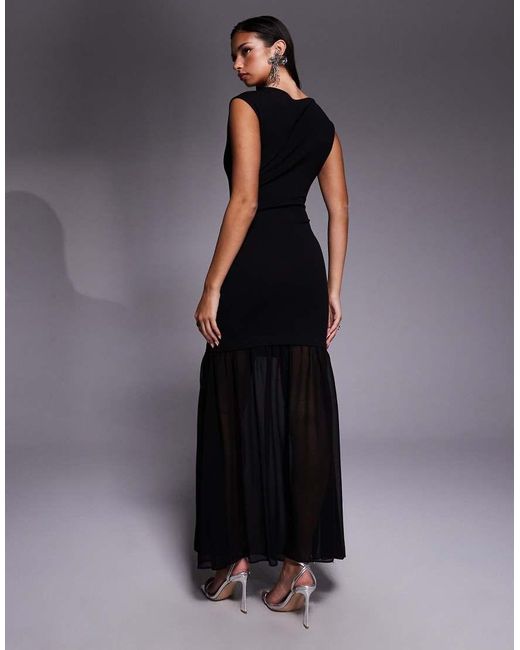 New Look Black Sheer Hem Sleeveless Midi Dress