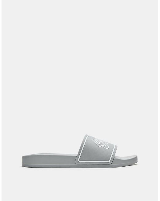 Pull&Bear Gray Stwd Rubberised Sandals for men
