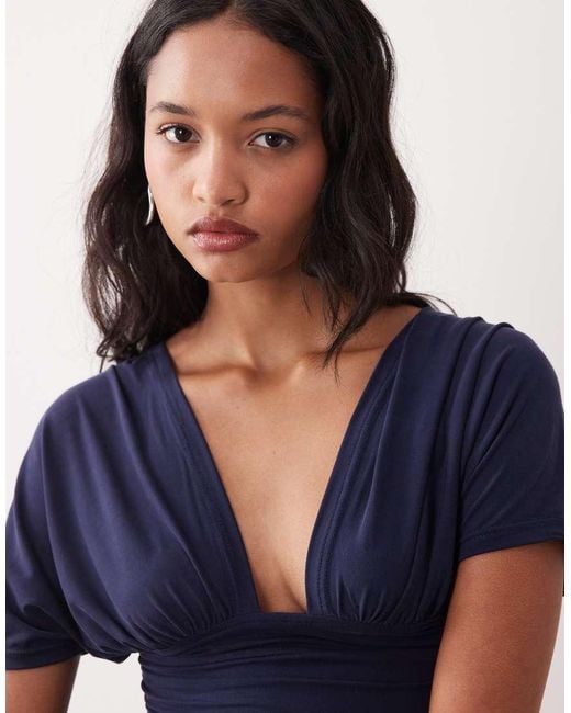 Motel Blue Vernia Plunge Batwing Cupro Top