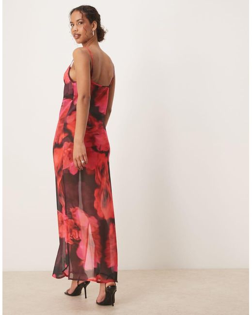 Aray Red Blur Floral Print Beach Maxi Dress