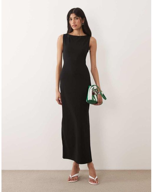 ASOS Natural Slash Neck Tie Back Midaxi Dress With Side Split