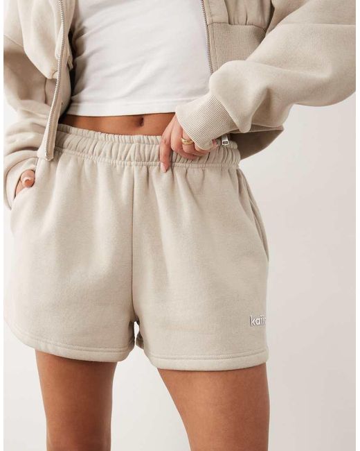 Kaiia Natural Cotton Rich Silver Hardware Logo Sweat Shorts