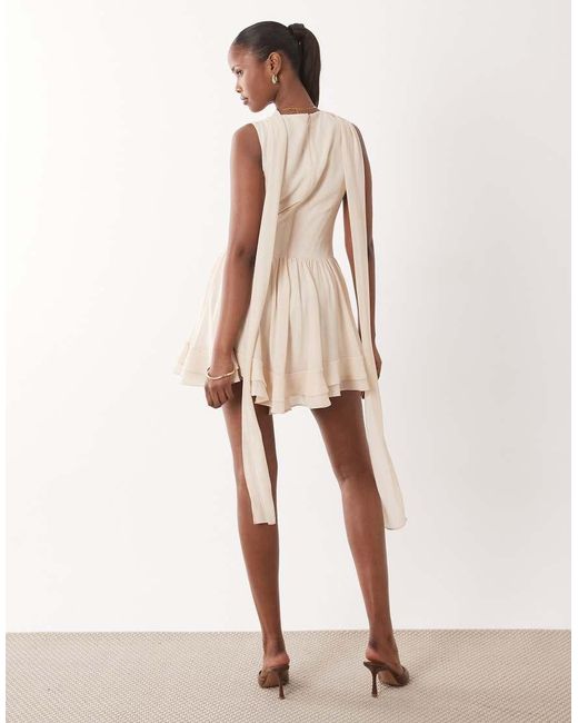 TFNC London Natural Chiffon V Neck Lace Detail Scarf Playsuit
