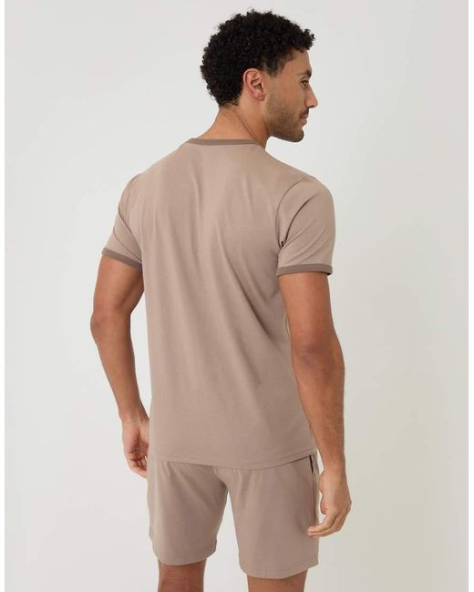 Threadbare Brown Contrast Binding Short Lounge Set for men