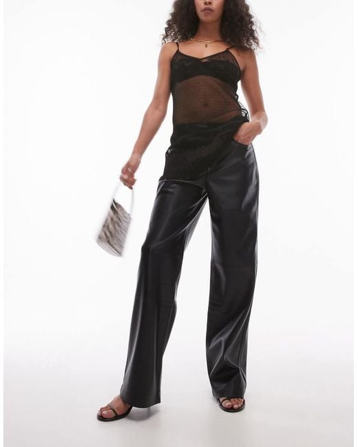 Mango Black High Waisted Faux Leather Trousers