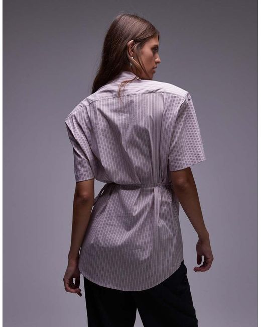ASOS Purple Shoulder Pad Cinch Waist Polo Shirt