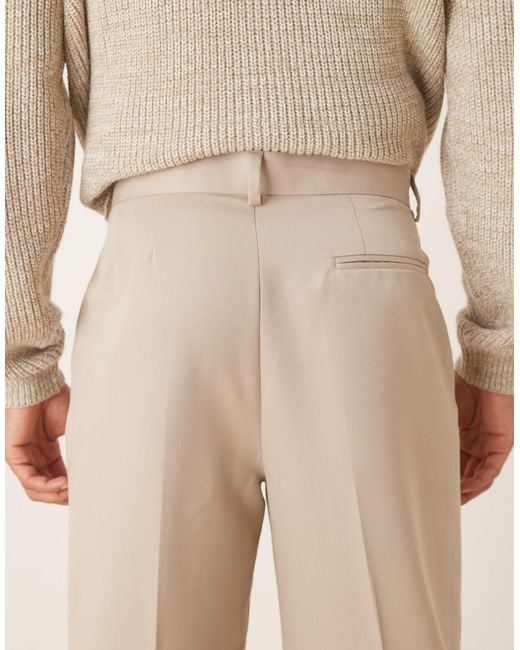 ASOS Natural Wide Leg Dress Pants With Front Pleats for men