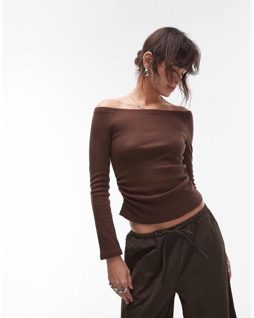 Top froncé devant à manches longues TOPSHOP en coloris Brown