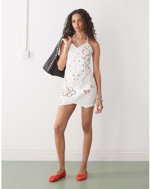 Collusion Natural Iconic Mixed Crotchet Halter Dress