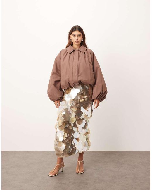 ARRANGE Brown Oversized Bomber Jacket With Balloon Sleeve
