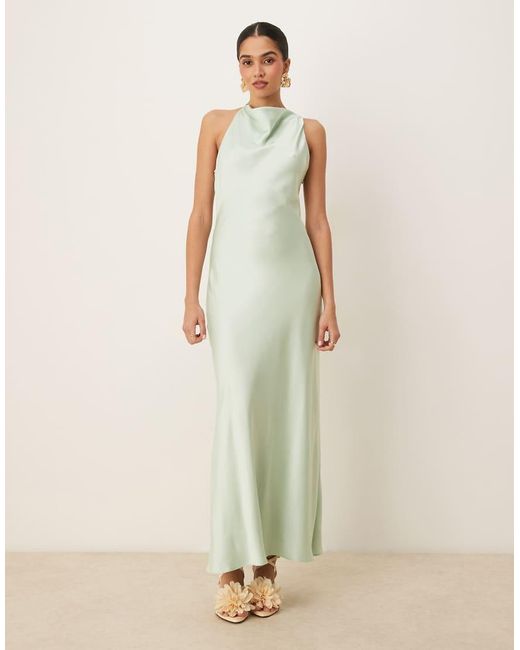 Forever New Natural Satin Halter Neck Maxi Dress