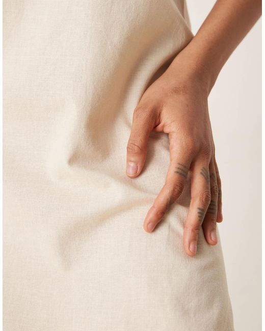 ASOS Natural Asos Design Tall Scoop Neck Cotton Linen Midi Dress