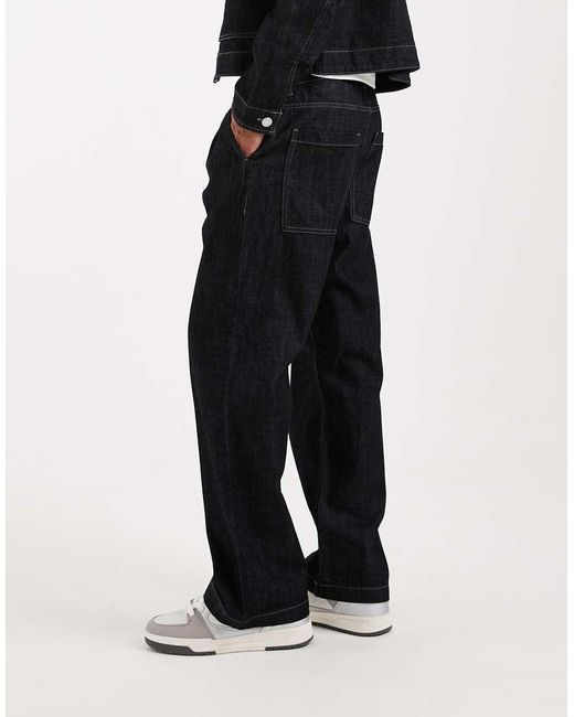 Jack & Jones Black Co-ord Ted Relaxed Straight Raw Wash Jeans for men
