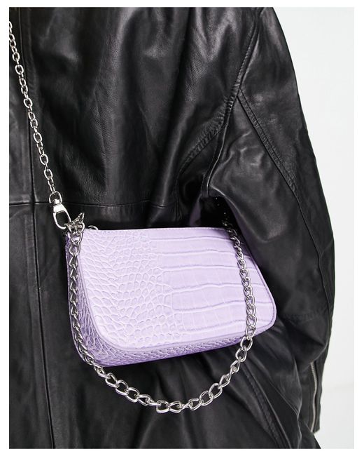 Bershka Cross Body Moc Croc Baguette Bag in Purple | Lyst