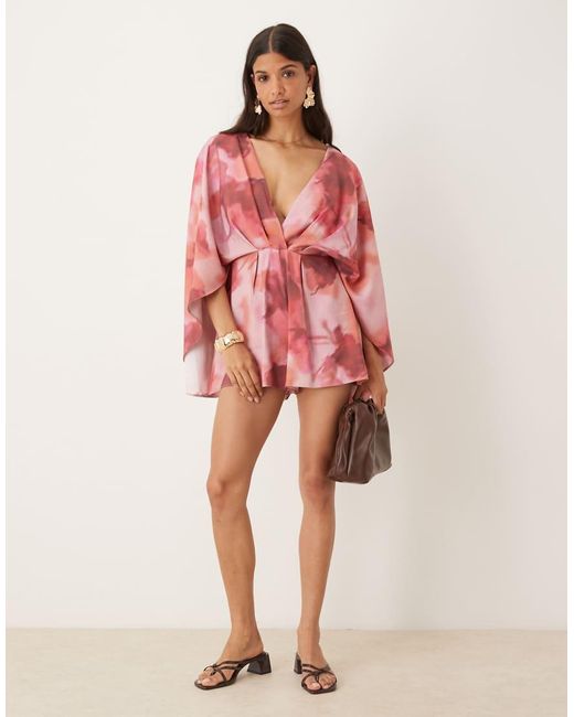 ASOS Red exaggerated Sleeve Plunge Playsuit