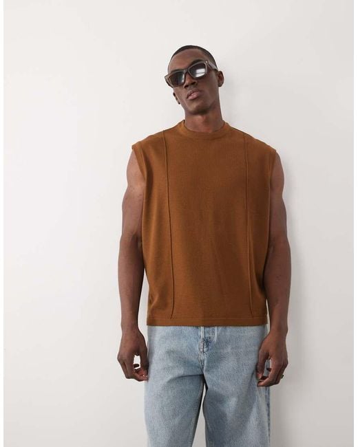 ASOS Brown Oversized Knitted Vest With Piping Detail for men