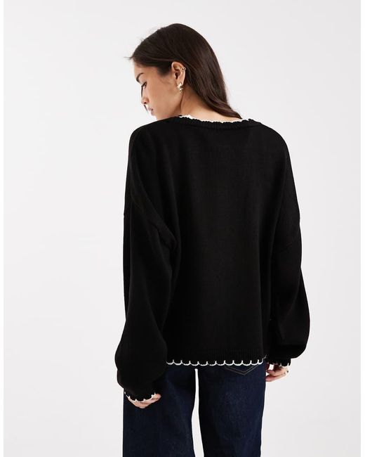 Miss Selfridge Black Tie Detail Blanket Stitch Cardigan