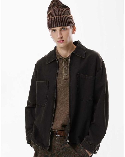 Pull&Bear Black Zip Pocket Shirt for men