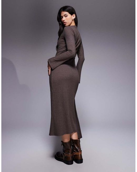 ASOS Purple Long Sleeve Scarf Detail Maxi Dress