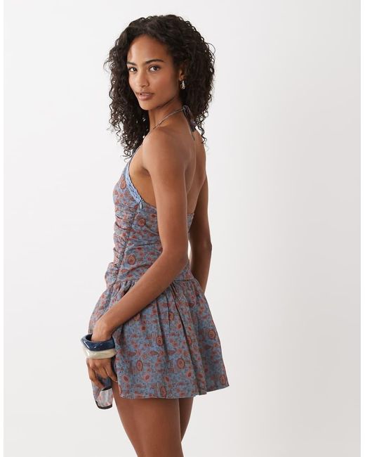 Motel White Emika Chiffon Ruched Halter Mini Dress