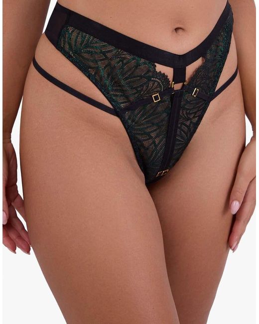 Playful Promises Black Tabitha Wet-Look Lace High Waist Thong